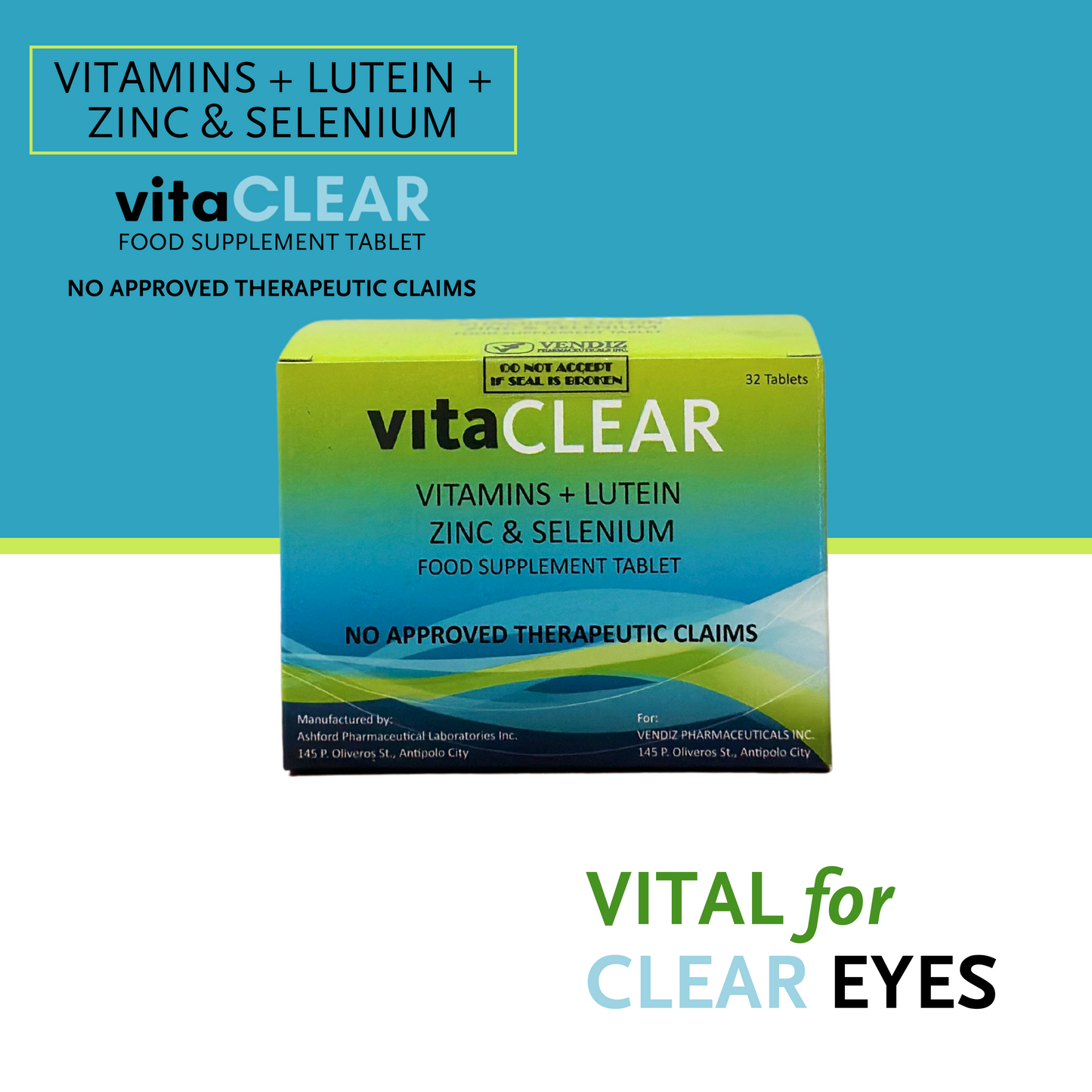 VITACLEAR VITAMINS + LUTEIN + ZINC & SELENIUM Eye Food Supplement Tablet 32 Tablets